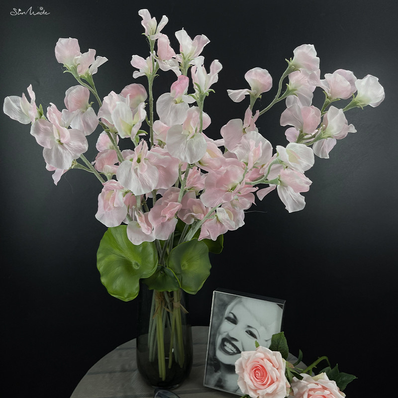 SunMade Ziemeļu zirņu ziedu zars Zīds Mākslīgie Ziedi Kāzu Mājas Noformējums Līgavas Pušķis Flores Artificales Violeta Flore