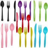 Plastmasas vienreizējās lietošanas dakšiņas Naži Karotes Sarkana Zila Rozā Zaļa Purpursarkana Galda piederumu Komplekts Kāzu dzimšanas dienas jubilejas ballītes piederumiem