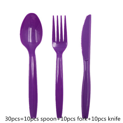 Plastmasas vienreizējās lietošanas dakšiņas Naži Karotes Sarkana Zila Rozā Zaļa Purpursarkana Galda piederumu Komplekts Kāzu dzimšanas dienas jubilejas ballītes piederumiem