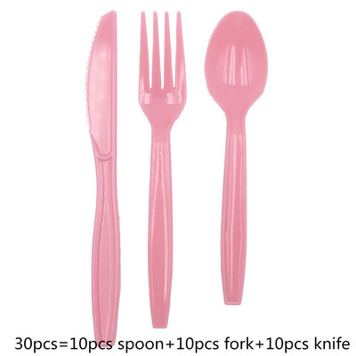 Plastmasas vienreizējās lietošanas dakšiņas Naži Karotes Sarkana Zila Rozā Zaļa Purpursarkana Galda piederumu Komplekts Kāzu dzimšanas dienas jubilejas ballītes piederumiem