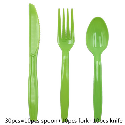 Plastmasas vienreizējās lietošanas dakšiņas Naži Karotes Sarkana Zila Rozā Zaļa Purpursarkana Galda piederumu Komplekts Kāzu dzimšanas dienas jubilejas ballītes piederumiem