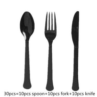 Plastmasas vienreizējās lietošanas dakšiņas Naži Karotes Sarkana Zila Rozā Zaļa Purpursarkana Galda piederumu Komplekts Kāzu dzimšanas dienas jubilejas ballītes piederumiem