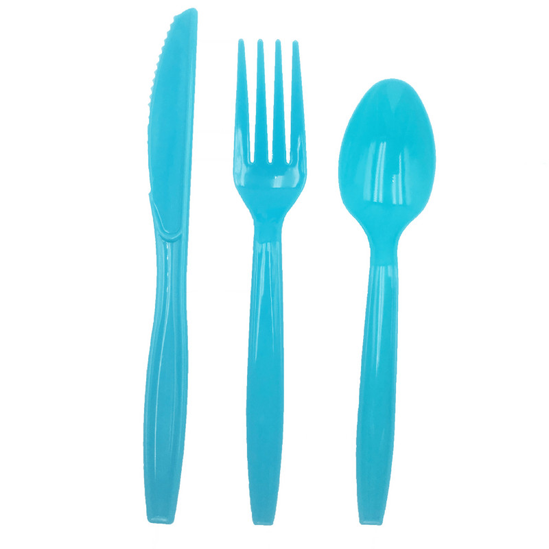 Plastmasas vienreizējās lietošanas dakšiņas Naži Karotes Sarkana Zila Rozā Zaļa Purpursarkana Galda piederumu Komplekts Kāzu dzimšanas dienas jubilejas ballītes piederumiem