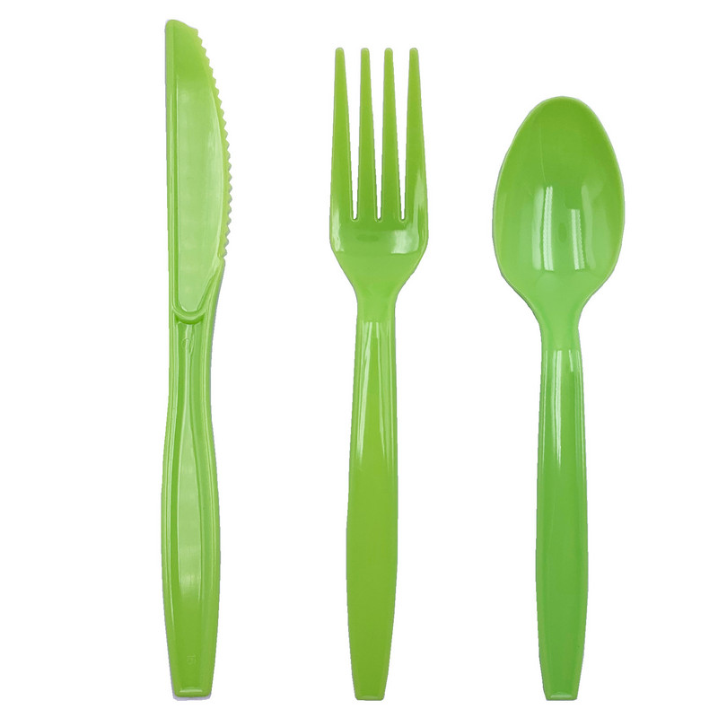 Plastmasas vienreizējās lietošanas dakšiņas Naži Karotes Sarkana Zila Rozā Zaļa Purpursarkana Galda piederumu Komplekts Kāzu dzimšanas dienas jubilejas ballītes piederumiem