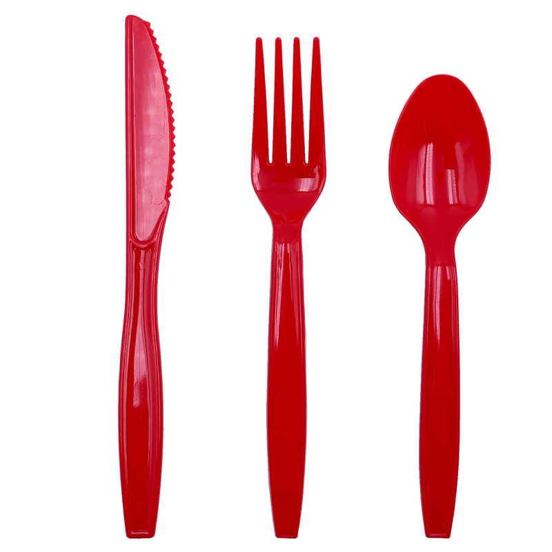 Plastmasas vienreizējās lietošanas dakšiņas Naži Karotes Sarkana Zila Rozā Zaļa Purpursarkana Galda piederumu Komplekts Kāzu dzimšanas dienas jubilejas ballītes piederumiem