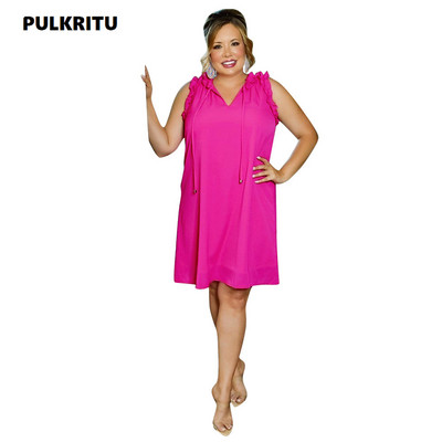 Pulkritu 2022. gada vasaras sieviešu lielizmēra kleita Seksīga V veida kakla izgriezuma piedurknēm, mežģīņu sauļošanās kleita, ikdienišķa dāmu, brīva midi kleita