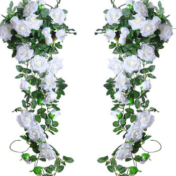 250CM копринени рози Lvy Vine Green Leaves гирлянда за домашна сватбена украса Фалшив лист Направи си сам висящ гирлянд изкуствени цветя