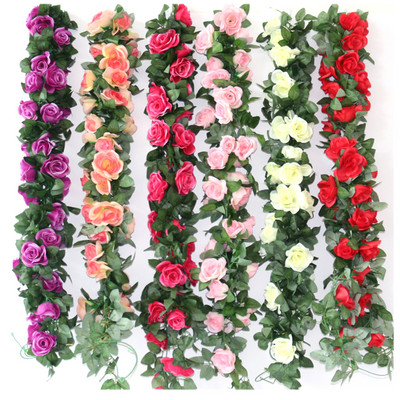 250 CM Trandafiri de mătase Lvy Vine Frunze verzi Ghirlandă pentru decorarea casei de nuntă Frunze false Diy Ghirlanda agățată Flori artificiale