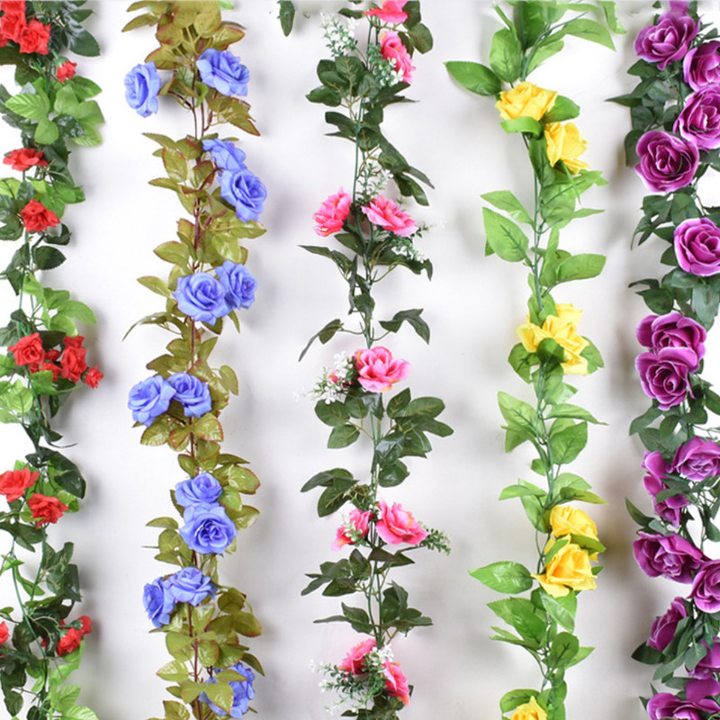 250 CM zīda rozes, vīnogulāju zaļās lapas, vītne mājas kāzu dekorēšanai, viltotu lapu vītne, mākslīgie ziedi.