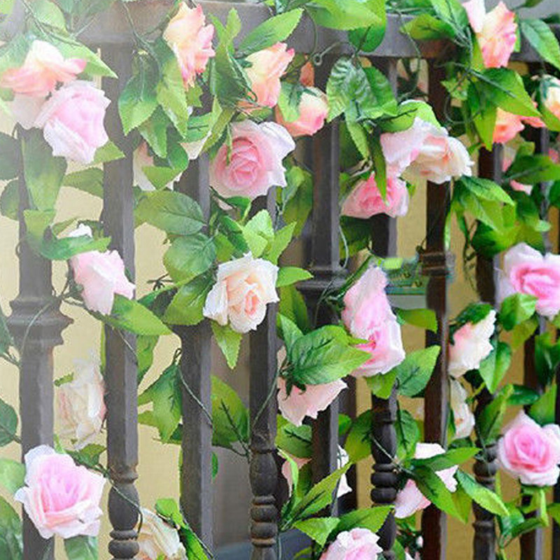 250 CM zīda rozes, vīnogulāju zaļās lapas, vītne mājas kāzu dekorēšanai, viltotu lapu vītne, mākslīgie ziedi.