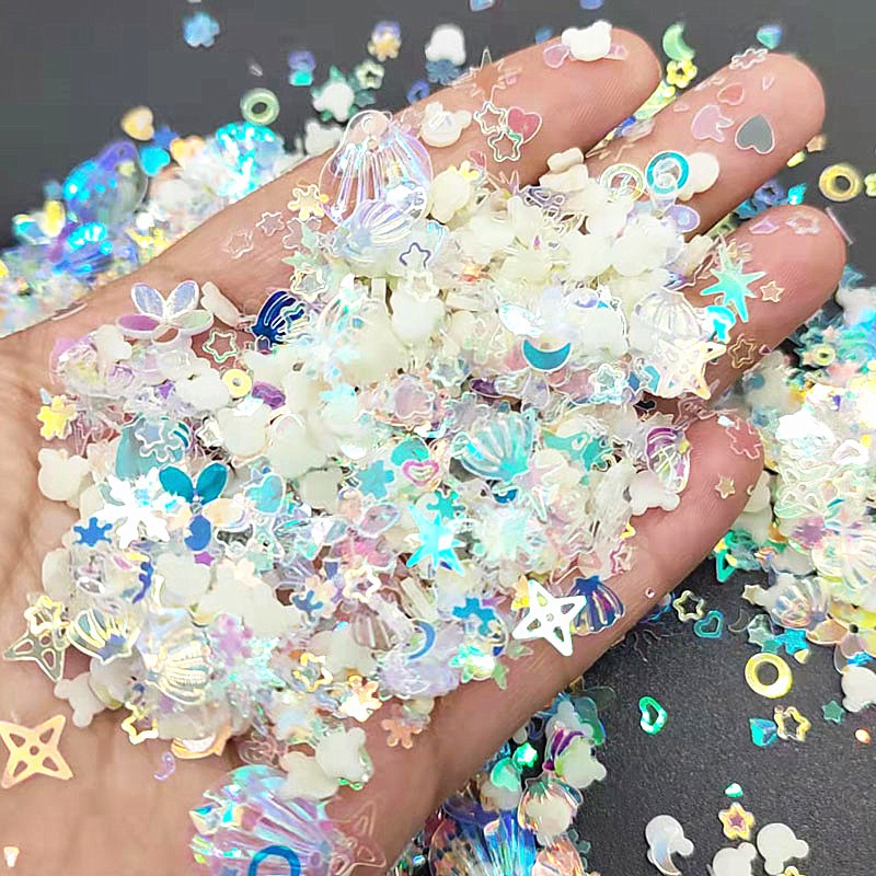 Luminous Mix Star Heart Shell Flower Gillter sequins amatniecībai Paillettes Nail Art Dekorācijas Sequin DIY konfeti aksesuāri