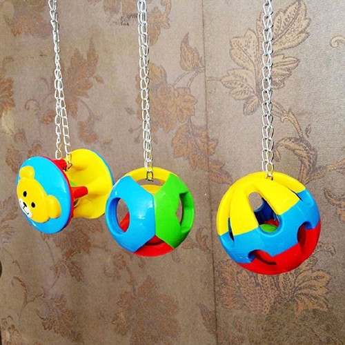 Jauks mājdzīvnieku putns, plastmasas košļājamā bumbiņa ķēdes būris, doba zvana bumbiņa papagaiļa papagailītei mājas mājdzīvniekiem šūpolēs iekarināma rotaļlieta
