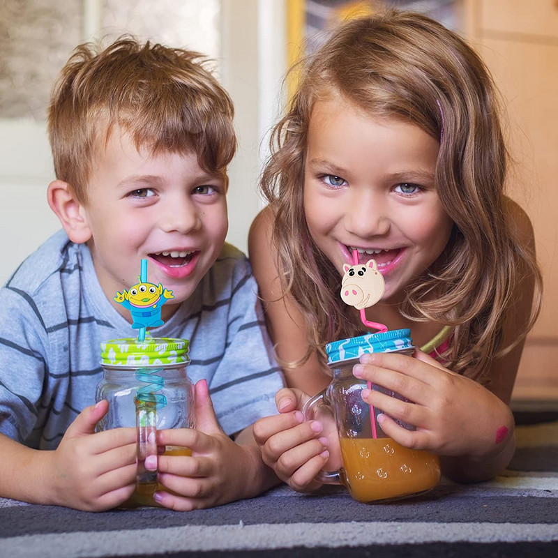 8gab Karikatūras rotaļlietu stāstu motīvu salmiņi Atkārtoti lietojami salmiņi dzeramajam salmiņam Bērnu dzimšanas dienas ballīšu rotājumi Baby Shower Party Favors Materiāli