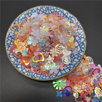 10g/iepakojumā 3-12mm maisījums Macaroon Colors Nagu vizuļi rokdarbiem Mirdzoša zvaigzne sirds Smiley sequins DIY manikīrs nagu mākslas dekors