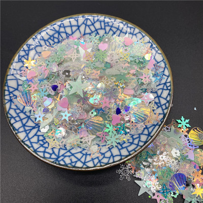 10g/iepakojumā 3-12mm maisījums Macaroon Colors Nagu vizuļi rokdarbiem Mirdzoša zvaigzne sirds Smiley sequins DIY manikīrs nagu mākslas dekors