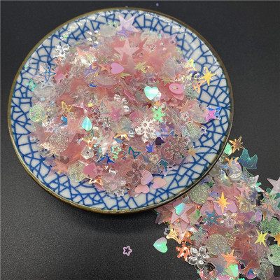 10g/iepakojumā 3-12mm maisījums Macaroon Colors Nagu vizuļi rokdarbiem Mirdzoša zvaigzne sirds Smiley sequins DIY manikīrs nagu mākslas dekors
