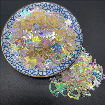 10g/iepakojumā 3-12mm maisījums Macaroon Colors Nagu vizuļi rokdarbiem Mirdzoša zvaigzne sirds Smiley sequins DIY manikīrs nagu mākslas dekors
