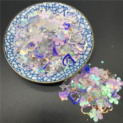 10g/iepakojumā 3-12mm maisījums Macaroon Colors Nagu vizuļi rokdarbiem Mirdzoša zvaigzne sirds Smiley sequins DIY manikīrs nagu mākslas dekors