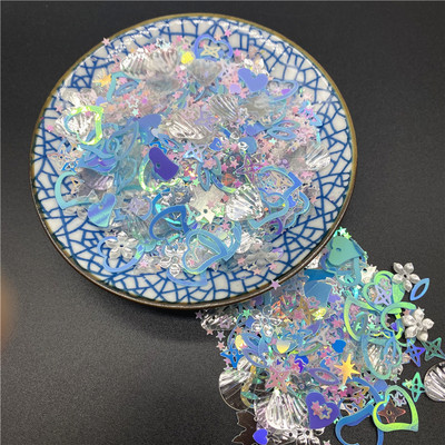 10g/iepakojumā 3-12mm maisījums Macaroon Colors Nagu vizuļi rokdarbiem Mirdzoša zvaigzne sirds Smiley sequins DIY manikīrs nagu mākslas dekors