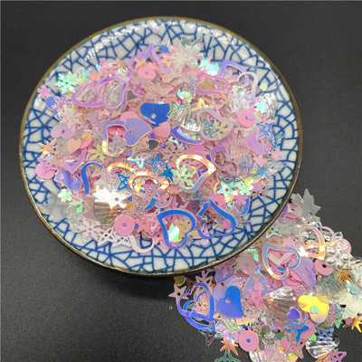 10g/iepakojumā 3-12mm maisījums Macaroon Colors Nagu vizuļi rokdarbiem Mirdzoša zvaigzne sirds Smiley sequins DIY manikīrs nagu mākslas dekors
