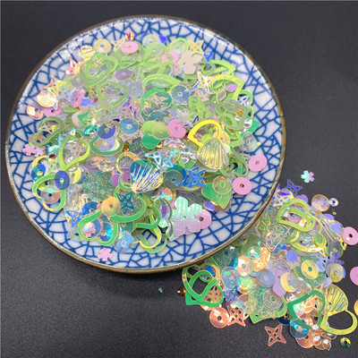 10g/iepakojumā 3-12mm maisījums Macaroon Colors Nagu vizuļi rokdarbiem Mirdzoša zvaigzne sirds Smiley sequins DIY manikīrs nagu mākslas dekors