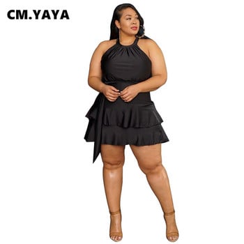 CM.YAYA Plus Size Γυναικείες βολάν σε καταρράκτες Αμάνικο μεγάλη κούνια ψηλόμεσο σατέν φόρεμα για νυχτερινά νυχτερινά φορέματα κλαμπ καλοκαιρινού πάρτι