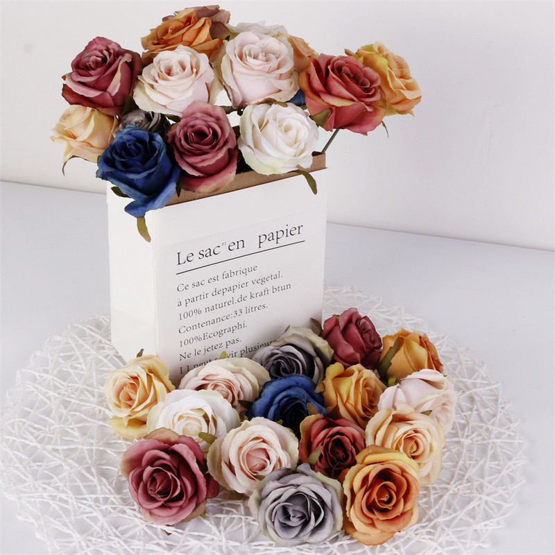 5 DB Vintage művirág fejrózsa művirág esküvői otthoni barkács dekoráció buli fali Scrapbook koszorú kiegészítők