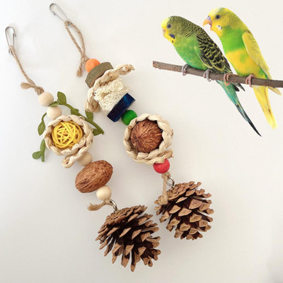 Bird Chew Toy Pine Cone Bite-Resistant Relieve Boredom Natural Pet Parrot Chewing Swing Hanging Cage Toy игрушки для попугаев