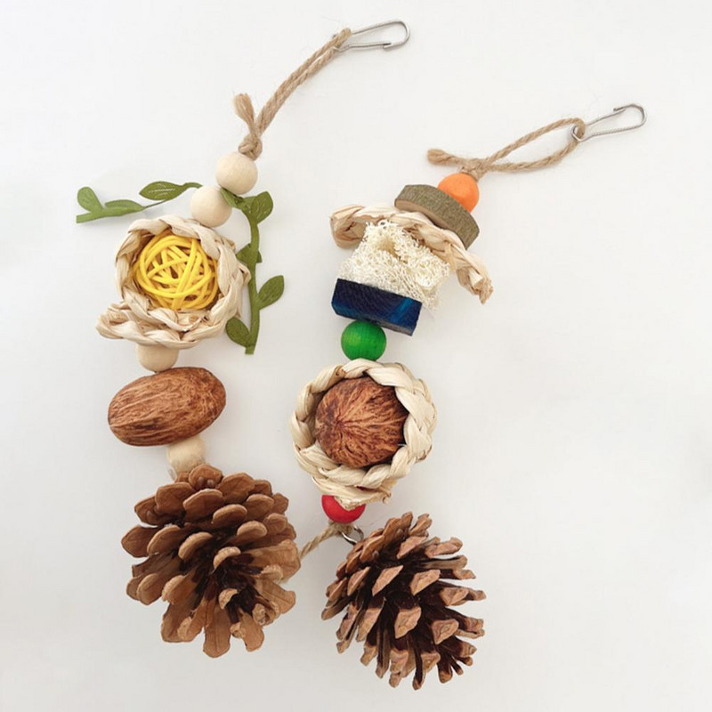 Madárrágójáték Fenyőtoboz harapásálló Unalomcsillapítás Természetes kisállat papagáj rágóhinta függőketrec játék игрушки для попугаев