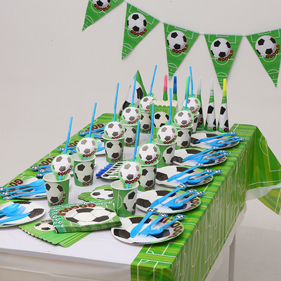 Θέμα ποδοσφαίρου για πάρτι Επιτραπέζια σκεύη Πιάτο χαρτοπετσέτες σημαία Γενέθλια Παιδικές μπομπονιέρες Κύπελλα κινουμένων σχεδίων Τσάντα δώρου Baby shower πάρτυ Προμήθειες διακόσμηση