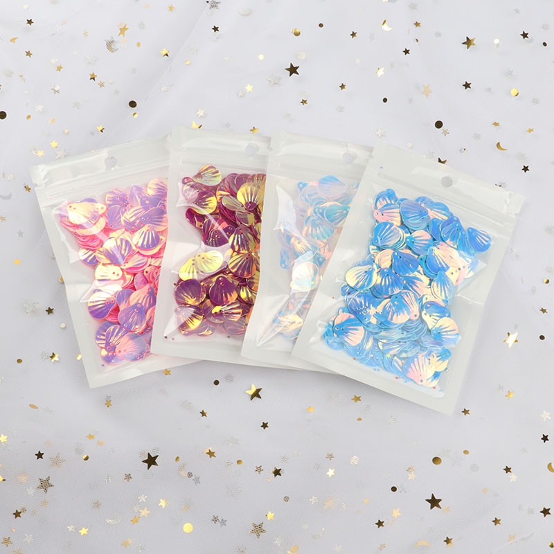 10g/συσκευασία 13mm glitter Shell PVC Loose πούλιες για ράψιμο Διακοσμητικά ευρήματα Wedding Handcraft Γυναικεία ρούχα Αξεσουάρ φορέματος