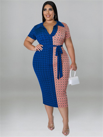 Plus Size Γυναικεία Ρούχα Φορέματα με Lace Up Patchwork Bodycon Stretch Κομψό καρό μάξι φόρεμα ολόκληρο 3xl 4xl 5xl 6xl