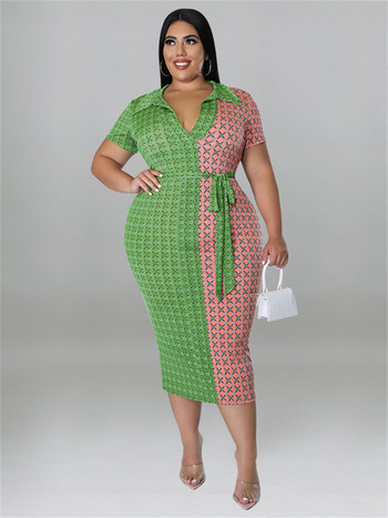 Plus Size Γυναικεία Ρούχα Φορέματα με Lace Up Patchwork Bodycon Stretch Κομψό καρό μάξι φόρεμα ολόκληρο 3xl 4xl 5xl 6xl