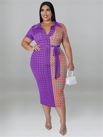 Plus Size Γυναικεία Ρούχα Φορέματα με Lace Up Patchwork Bodycon Stretch Κομψό καρό μάξι φόρεμα ολόκληρο 3xl 4xl 5xl 6xl