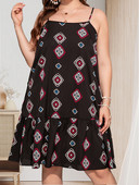 Finjani Nagy méretű női ruhák Cami mintás fodros szegély ruha Chinoiserie mintás divatos ruha