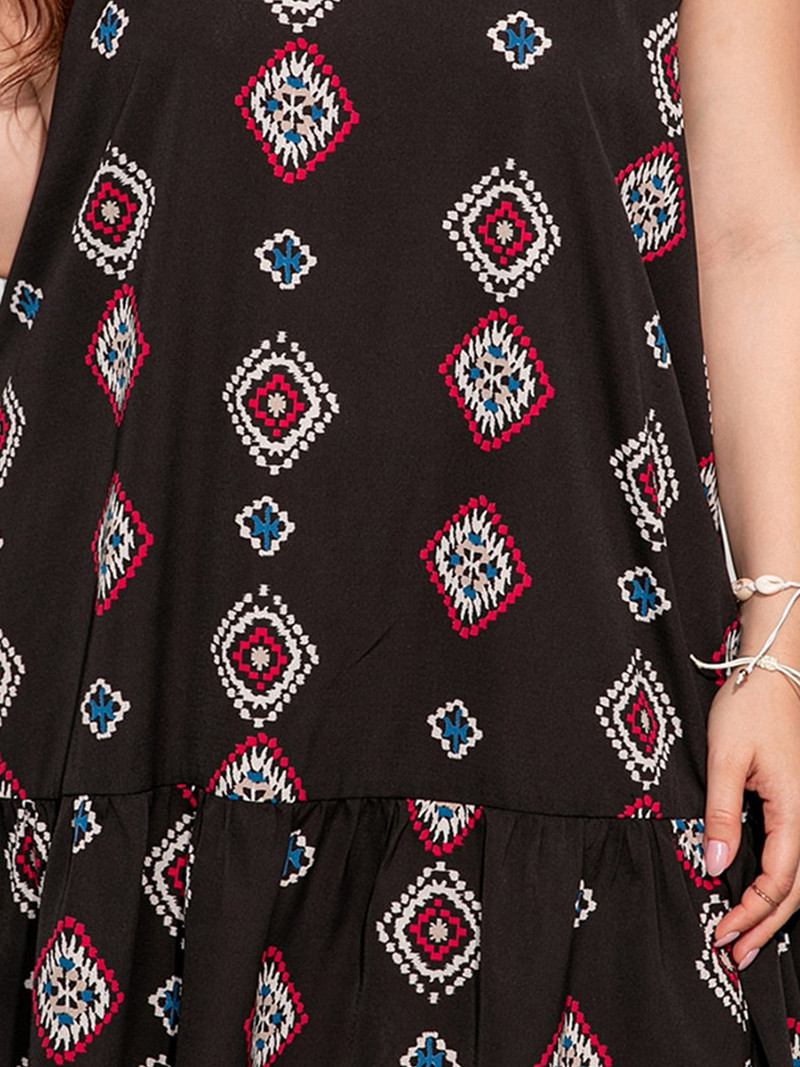 Finjani Nagy méretű női ruhák Cami mintás fodros szegély ruha Chinoiserie mintás divatos ruha