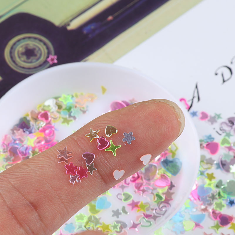 10 g/iepakojumā Multi Star Heart 3-6 mm caurspīdīgas krāsas nagu vizuļi, kas paredzēti nagu mākslai, sieviešu manikīram, kāzu dekoru konfeti
