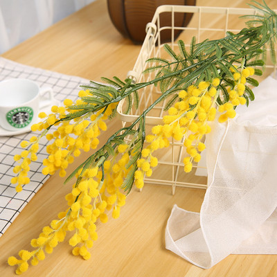 38cm mākslīgais zieds viltots akācijas dzeltens mimozas plīša pudikas izsmidzināmais ķiršu zīda zieds kāzu mājas dekors sarkano pupiņu augs