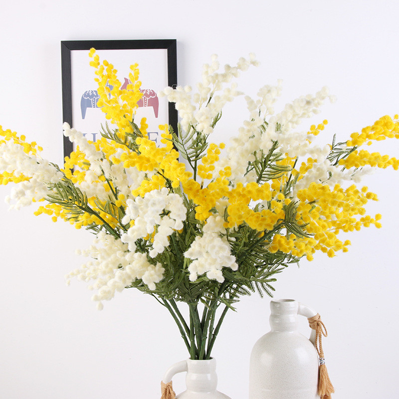 38cm mākslīgais zieds viltots akācijas dzeltens mimozas plīša pudikas izsmidzināmais ķiršu zīda zieds kāzu mājas dekors sarkano pupiņu augs
