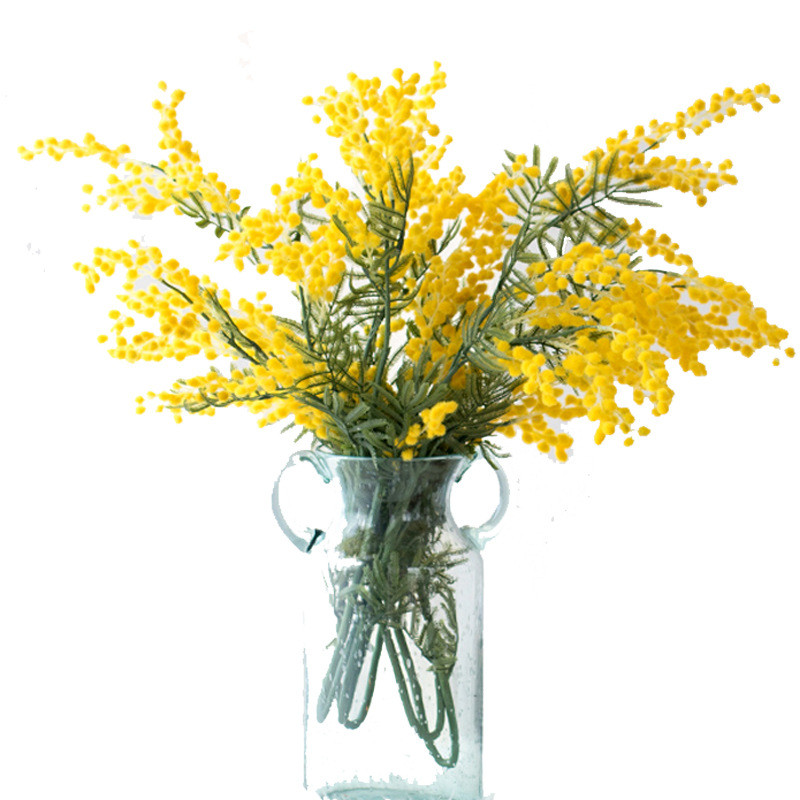 38cm mākslīgais zieds viltots akācijas dzeltens mimozas plīša pudikas izsmidzināmais ķiršu zīda zieds kāzu mājas dekors sarkano pupiņu augs