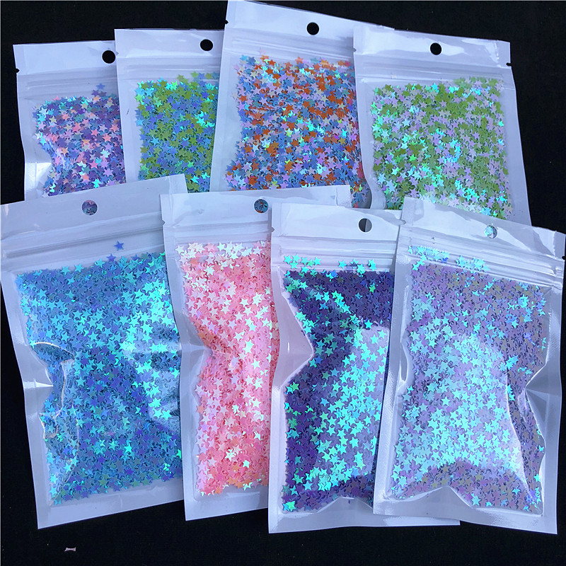 3mm 4mm 5mm zvaigznes formas vizuļi Paillettes nagu mākslas manikīrs Glitter Slime DIY materiāls kāzu dekorācija konfeti 10g