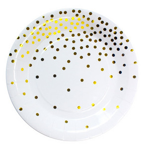 Bronzējoši zelta punktiņi ballīšu vienreizējās lietošanas trauku komplekts nodrošina salvešu paplāti mazuļa dušas dzimšanas dienas svinībām