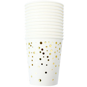 Bronzējoši zelta punktiņi ballīšu vienreizējās lietošanas trauku komplekts nodrošina salvešu paplāti mazuļa dušas dzimšanas dienas svinībām