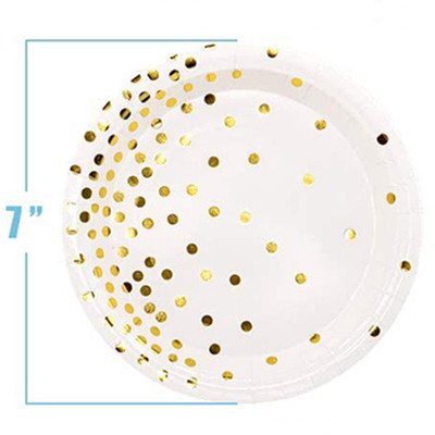 Bronzējoši zelta punktiņi ballīšu vienreizējās lietošanas trauku komplekts nodrošina salvešu paplāti mazuļa dušas dzimšanas dienas svinībām