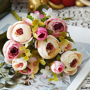 10 глави ретро копринени цветя ретро чаени рози изкуствени цветя булка букет за сватбена декорация дома фалшиви цветя A3050