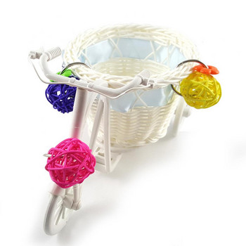 Μίνι ποδήλατο τρόλεϊ Καλάθι αγορών Bird Parrot Toy Pet Intelligence Growth Rattan Ball White Small Ball Decoration Αφαιρούμενο καλάθι