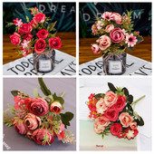 piros művirágok bazsarózsa tearózsa őszi selyem hamis virágok barkácsolás nappaliba Otthoni kert Esküvői dekoráció