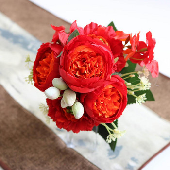 червени изкуствени цветя Божур Чаена роза Есенни копринени фалшиви цветя за Направи си сам хол Начало Градина Сватбена украса