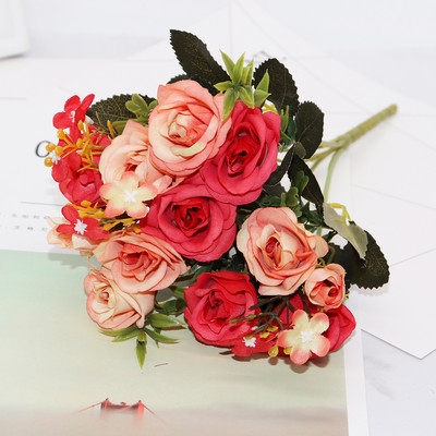 piros művirágok bazsarózsa tearózsa őszi selyem hamis virágok barkácsolás nappaliba Otthoni kert Esküvői dekoráció