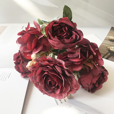 piros művirágok bazsarózsa tearózsa őszi selyem hamis virágok barkácsolás nappaliba Otthoni kert Esküvői dekoráció